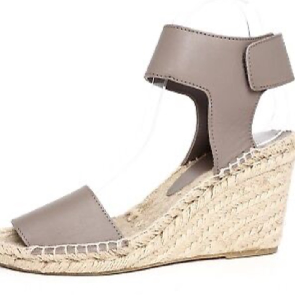 Vince Women's Taupe Leather Espadrille Wedge Sandals